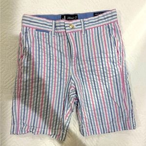 Boy’s Johnnie-O seersucker shorts, Sz 8. Blue, white, pink